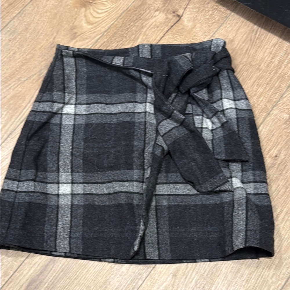 Plaid Wrap Skirt in Black and Gray